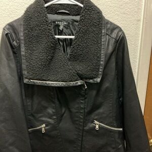 Baccini Women's Black Leather Jacket with Shearling Collar